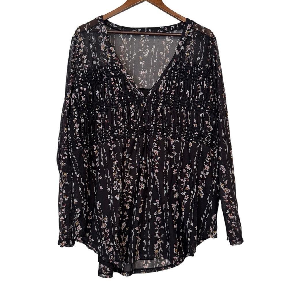 Maurices Black Floral Long Sleeve Blouse